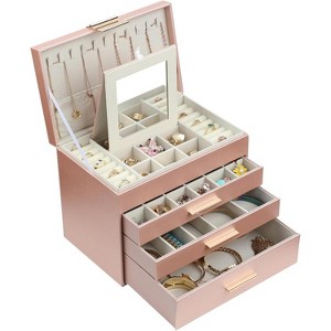 6-Layer Pink Jewelry Box with 5 Drawers & Necklace Hanger, Large Organizer Storage for Earrings and Necklaces - 1 of 4