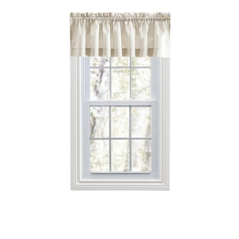 Ellis Curtain Plaza Classic Ticking Stripe Printed on Natural Ground 1.5" Rod Pocket Tailored Valance 58" x 15" Tan - image 1 of 4