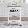 Wooakway 33.5"H Indoor Kitchen Island Trolley Serving Cart with Stainless Steel Marble Top Underneath Drawer Basket Wine Rack Lockable Casters - 4 of 4