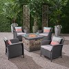 Christopher Knight Home Ellyanna Outdoor Wicker 5 Piece Club Chair and Fire Pit Set with Cushion - 2 of 4