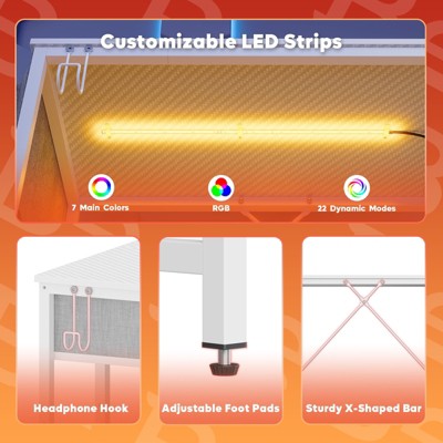 White Particle Board Computer Desk with Drawer and LED Light