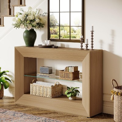 Tribesigns 55-Inch Sofa Table, 3-Tier Farmhouse Console Table with Glass Storage Shelf for Living Room, Entryway, Couch, Hallway, Foyer