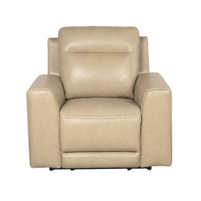 Doncella Beige Leather Power Recliner Chair with USB Port