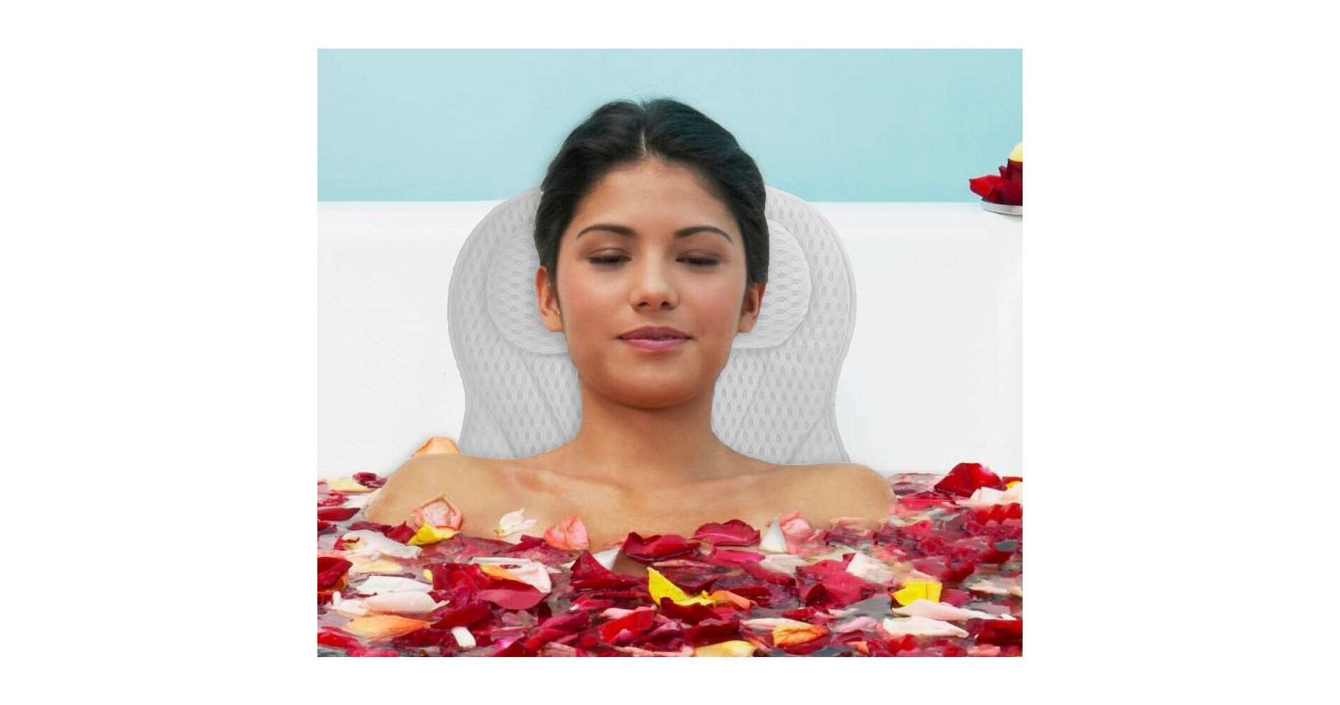 5 Star Super Deals Ergonomic Bathtub Pillow Cushion for Bath with Neck and Back Support - 6 Suction Cups for Stability - 3D Air Mesh Headrest