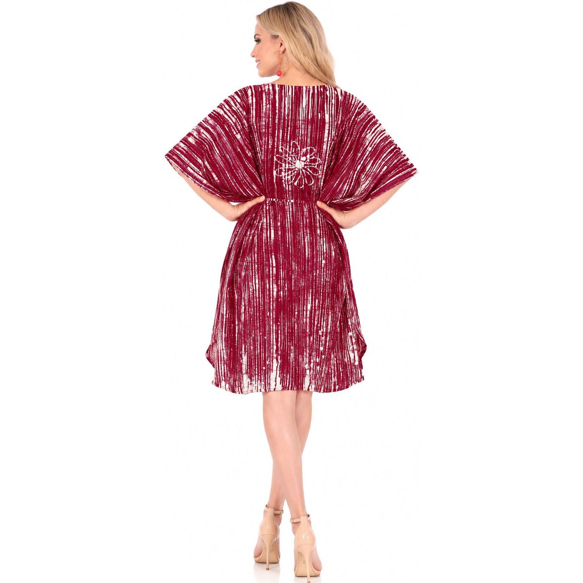 LA LEELA Summer Cotton Vacation Ready Tunic Dress for Women Resortwear Holiday Cruise Pregnancy Wear Beach Cover Up 2X-3X Red Leaf - thumbnail 2