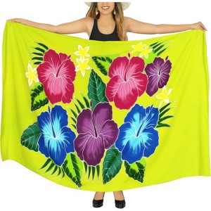 LA LEELA Women's Beach Bikini Swimwear Cover up Wrap Skirt Bathing suit Summer Wraps Sarong Swimsuits for Women One Size Green, Floral - 1 of 4
