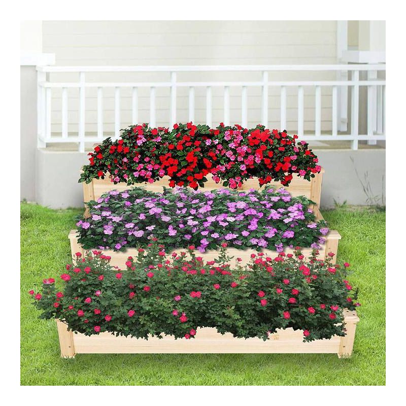 Lorna 3-tier Fir Wood Garden Bed, Raised Patio Flower Box, Outdoor Furniture - The Pop Home, 1 of 7