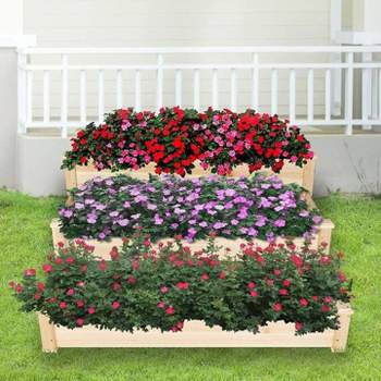 3-tier Fir Wood Outdoor Garden Bed, Raised Patio Flower Box - The Pop Home
