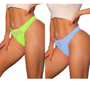 Allegra K Women's Low Waisted Smooth Elastic Lace Waist Solid Thongs 2 Packs - 1 of 4