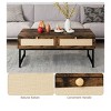 Black One Size   Rattan Coffee Table With 2 Drawers, 46 Inch Mid Century Modern Center Table With Metal Frame, Accent Wooden Small Media Table For H - 4 of 4