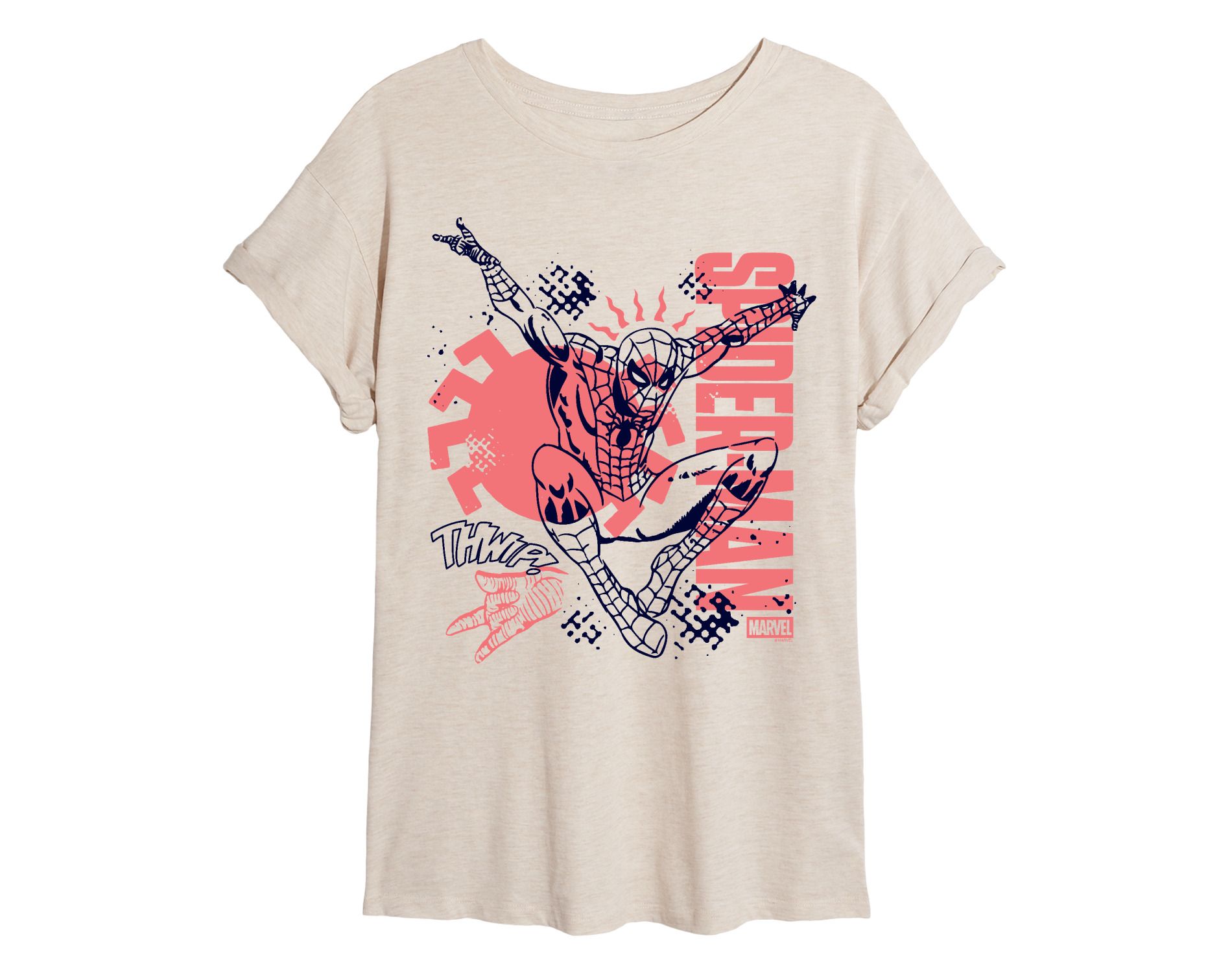 Women's Marvel Spiderman Doodle Oversized Graphic T-Shirt - Birch - Medium