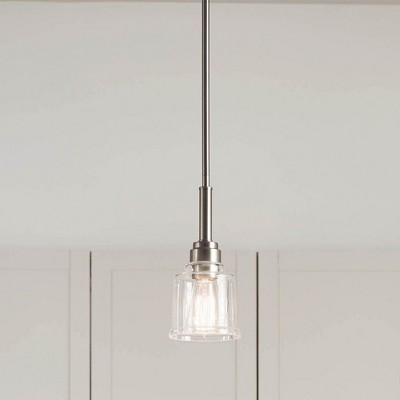 Transitional Farmhouse Mini Pendant in Textured Nickel with Clear Glass