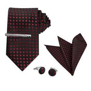 Allegra K Men's Polka Dots Business Wedding Pocket Square Clip Cufflinks Necktie Sets - 1 of 4