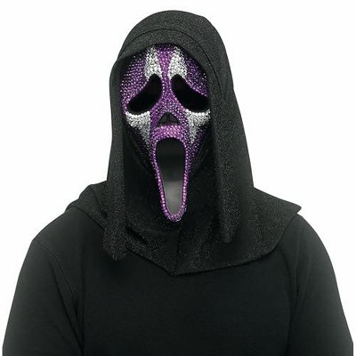 Fun World Ghost Face Jester Bling Mask – Rhinestone-Covered Face with Sparkling Lurex Shroud