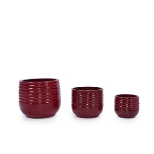 SEVOBAL Planters 3-Piece Modern Ceramic Glossy Flower Pots, Frost-Resistant with Drainage Holes for Indoor, Outdoor, Red, 19.7"*19.7"*17.8" - 1 of 4
