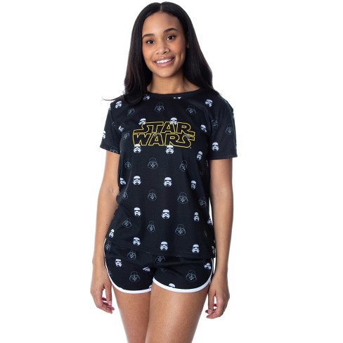 Star Wars Women's Darth Vader and Trooper Heads Shirt and Shorts Pajama Set  (LG) Black