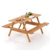 Tangkula 6 Person Picnic Table with 2 Benches Outdoor Hardwood Picnic Table Bench Set w/ 2" Umbrella Hole Slatted Tabletop & Seat - 4 of 4