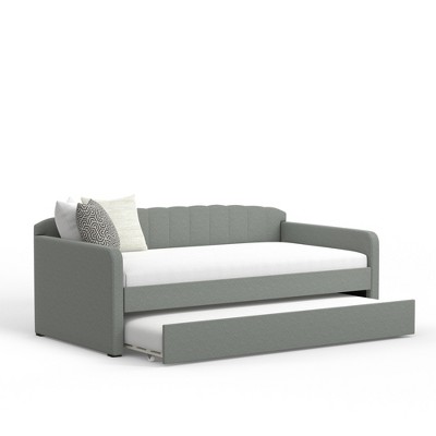 Gray Twin Upholstered Daybed with Tufted Back and Trundle