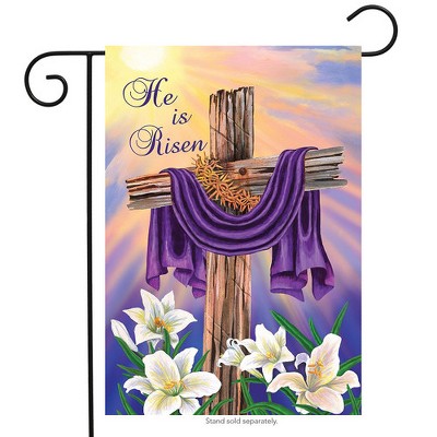 He is Risen Purple and White Polyester Garden Flag