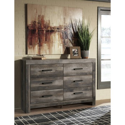 Transitional Weathered Gray 60'' Oak Grain 6-Drawer Dresser