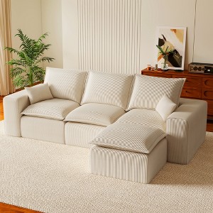 Kayamas 107'' Soft Corduroy Modular L-Shaped Sectional Sofa, 3-Seater Couch with Movable Ottoman for Living Room - 1 of 4