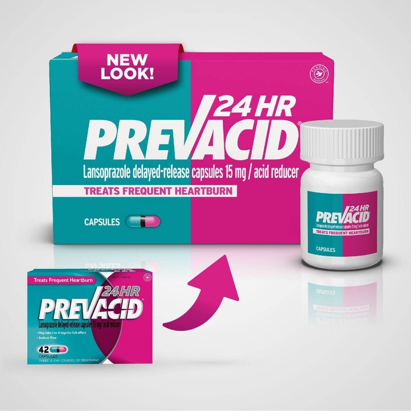 Prevacid 24 HR Lansoprazole Acid Reducer Delayed-Release 15 mg- PPI for Complete Heartburn Relief - 42 Capsules, 3 of 10