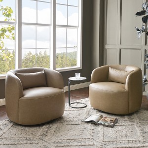 KINWELL 34" Wide Swivel Faux Leather Armchair Upholstered PU Leather Accent Chairs, Set of 2 - 1 of 4