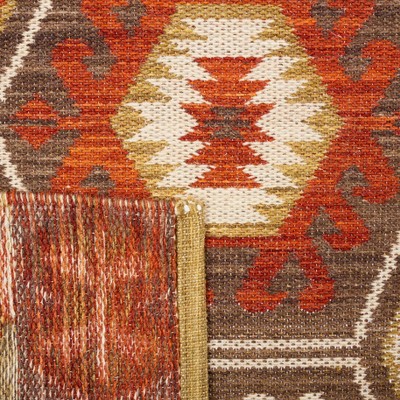 Handmade Red and Olive Round Wool Cotton Area Rug