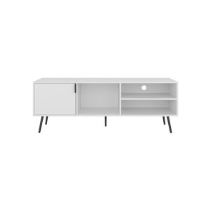 Vynxaria Modern 63" Wide TV Stand in White with One Cabinet, Three Open Shelves, and Cable Management - 1 of 4