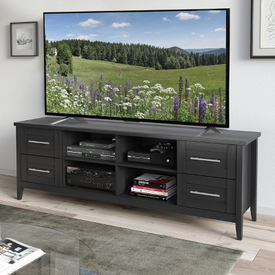 Elegant Black Wood Grain Extra-Wide TV Stand with Nickel Handles