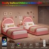 Twin Size Bed Frame with 4 Storage Drawers & LED Lights, Upholstered Platform Bed with Headboard for Kids, Wood Slats Support, No Box Spring Needed - 4 of 4