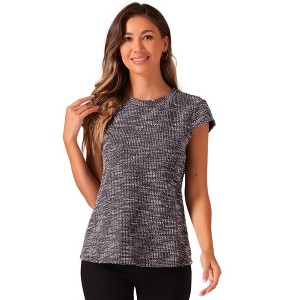 Allegra K Women's Tweed Summer Plaid Cap Sleeve Casual Blouse - 1 of 4