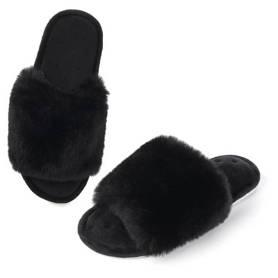Fluffy Open Toe Slippers For Women Indoor Memory Foam, Comfy Fuzzy House Slippers Non-slip, Soft Faux Fur Slip-on Bedroom Slippers