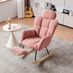 AENKYO 300LB Capacity Soft Teddy Fabric Rocking Chair w/Pocket - Ergonomic Nursery Glider, Solid Wood Base with Headrest for Living Room & Bedroom - 1 of 4