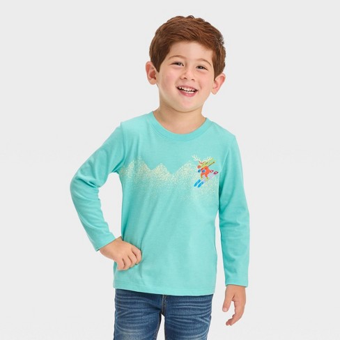 Toddler Boys' Long Sleeve Moose Skiing Graphic T-shirt - Cat & Jack™ Aqua  Blue : Target