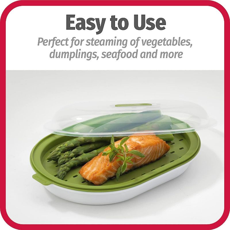 GoodCook BPA-Free Plastic Microwave Vegetable and Fish Steamer, Green,Green, 4 of 8