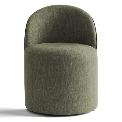 Modern Upholstered Dining Chair with Castors Round Dining Room Chair with Cushioned Backrest Linen Barrel Dining Chair for Kitchen -Tanpinhause