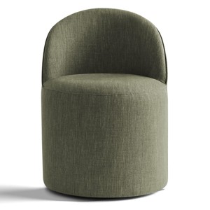 Modern Upholstered Dining Chair with Castors Round Dining Room Chair with Cushioned Backrest Linen Barrel Dining Chair for Kitchen -Tanpinhause - 1 of 4