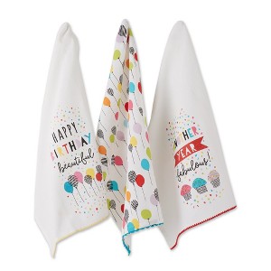 Design Imports  Embellished Dishtowel Set 3 Piece, Happy Birthday, 18X28" - 1 of 4