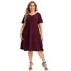 Women's Plus Size V Neck Short Sleeve A Line Ruffle Hem Babydoll Flowy Dress - 3 of 4