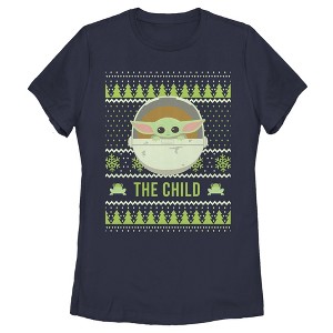 Women's Star Wars The Mandalorian The Child Ugly Christmas Frog T-Shirt - 1 of 4
