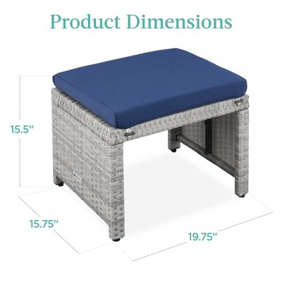 Coastal Gray & Navy Wicker Patio Ottomans with Cushions - Set of 2