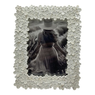 Boho Glam 5x7 Picture Frame - Decorative Floral Polyresin Frame, Elegant Display for Home, Office, Bedroom, or Living Room - 9" Ivory & Gold
