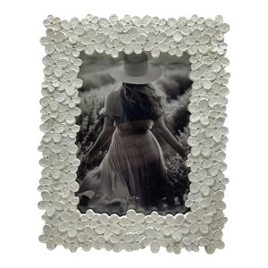 Boho Glam 5x7 Picture Frame - Decorative Floral Polyresin Frame, Elegant Display for Home, Office, Bedroom, or Living Room - 9" Ivory & Gold - 1 of 4