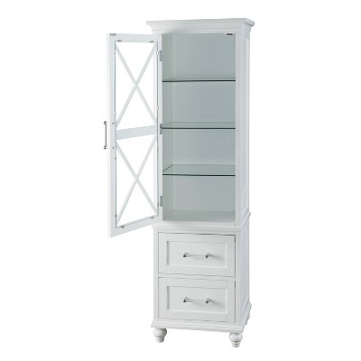 Blue Ridge 60" White Wooden Linen Tower with Adjustable Glass Shelves
