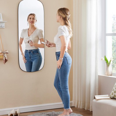 Full-Length Arched Wall Mirror, Frameless Glass Mirror Decor, 47.2" x 18.5" for Bedroom, Living Room, Dressing Room - Elegant Black Finish