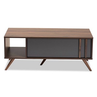 Naoki Two-Tone Grey and Walnut Wood Coffee Table with Storage