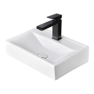 Aquaterior Wall Mount Ceramic Sink w/ Bathroom Square Single Handle Faucet ORB - 1 of 4