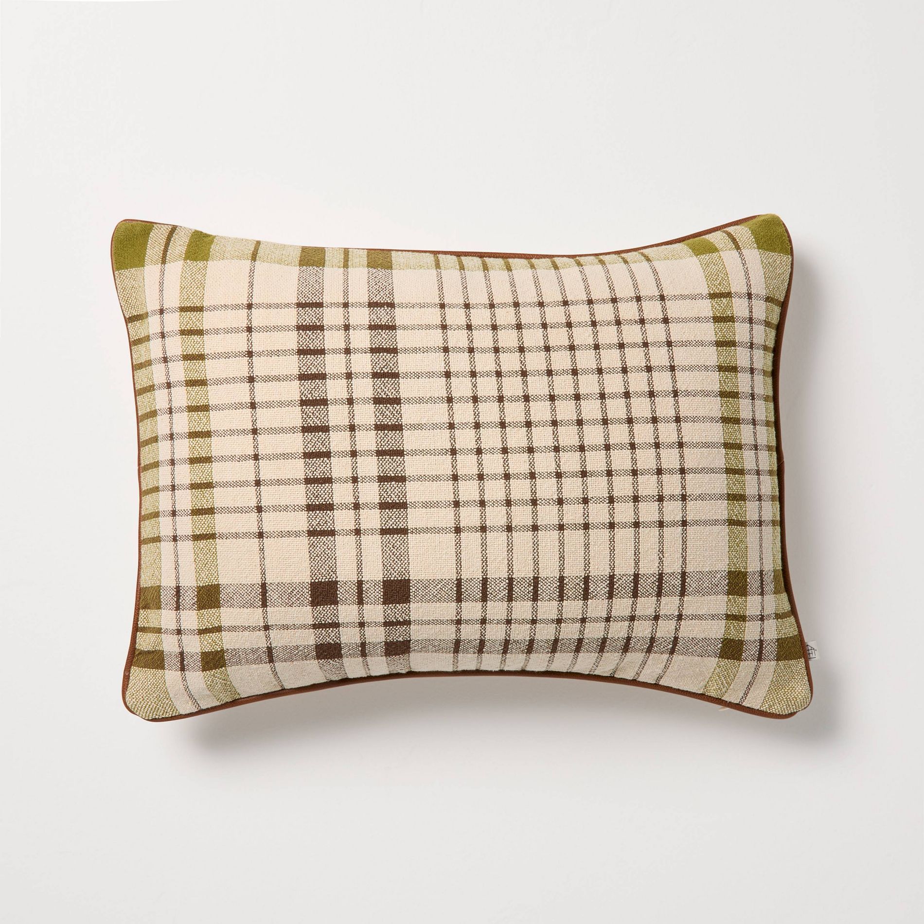 14"x20" Plaid Lumbar Toss Pillow Green - Hearth & Hand™ with Magnolia