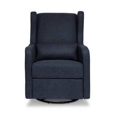 Navy Performance Linen 32" Swivel Recliner with Wood Accents